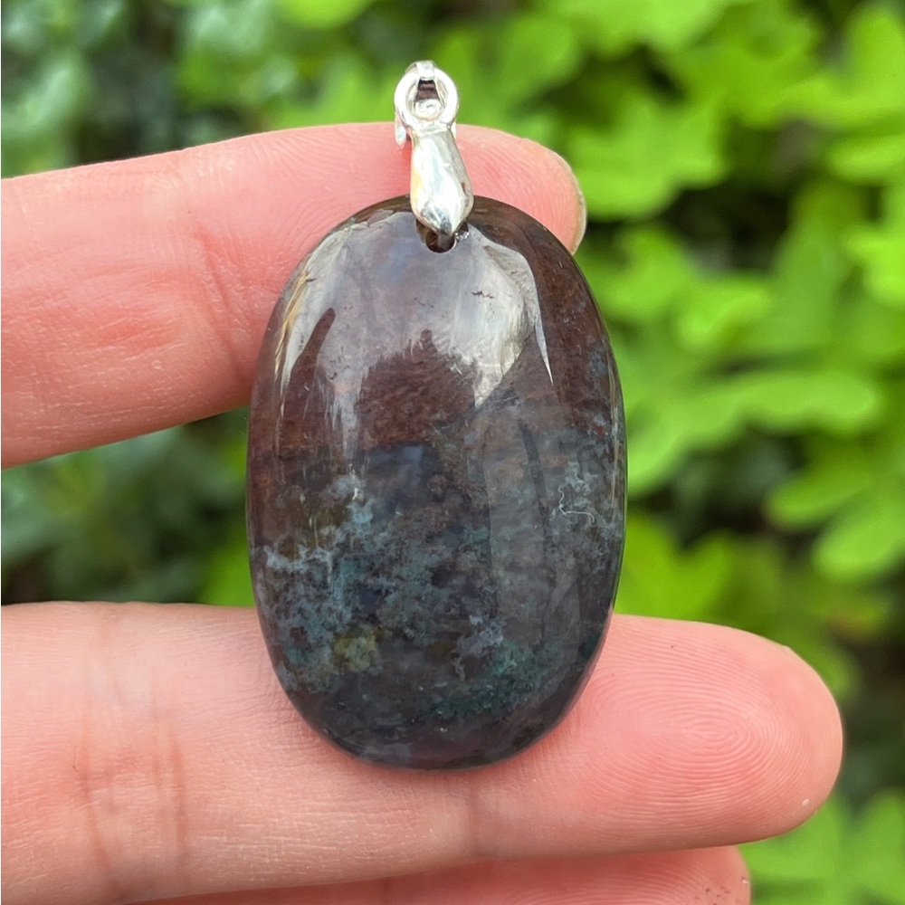 Silver plated moss agate pendant 1225 - Picture 4 of 8
